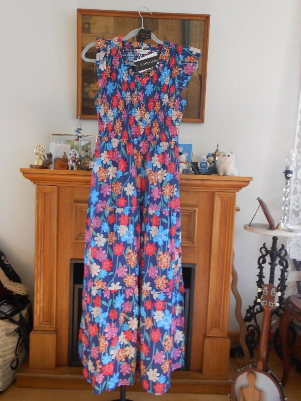 PRETTY GARDEN BLUE FLORAL MAXI-COTTON-SIZE S